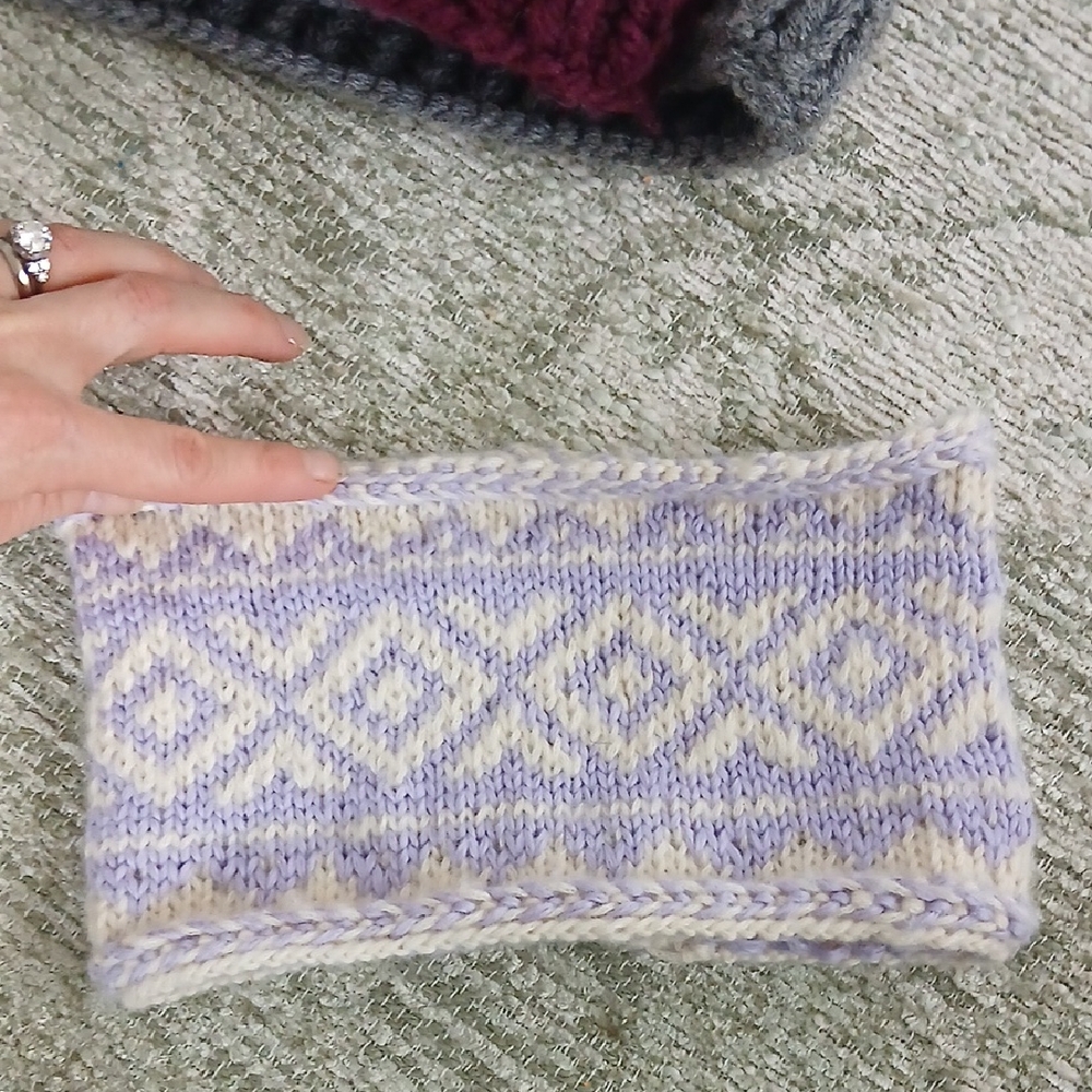 Cotton And Wool Knit Headband in Lavender and Cream